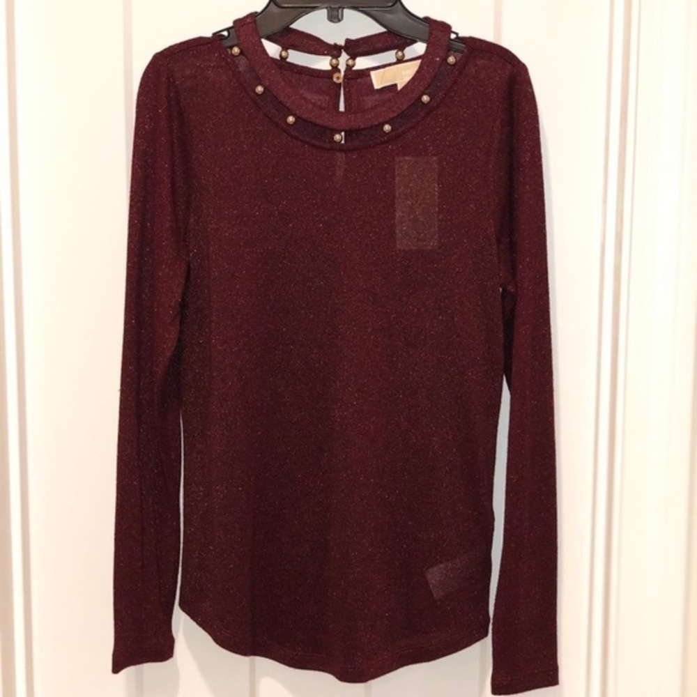 𝅺NWT Michael Kors Burgundy Shimmering Shirt